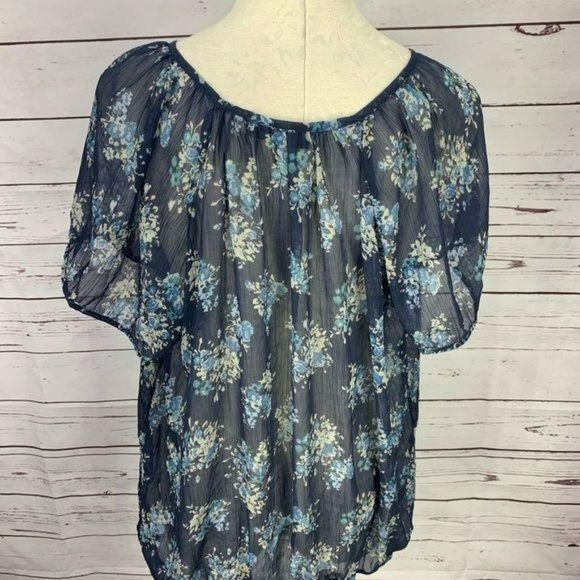 ANA A.N.A. A New Approach Woman's Blue Floral Sheer Cap‎ Sleeve Blouse Size 2X - Picture 3 of 7